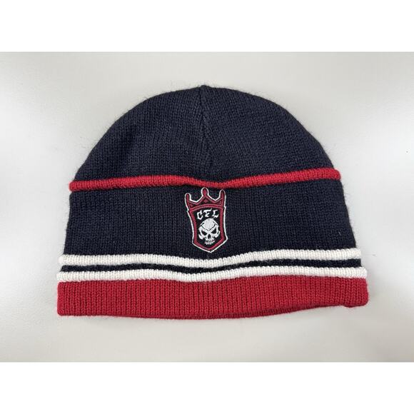 Vintage West Coast Choppers Y2K Beanie Hat Skull Crown Iron Cross Black Red WCC - Picture 2 of 8